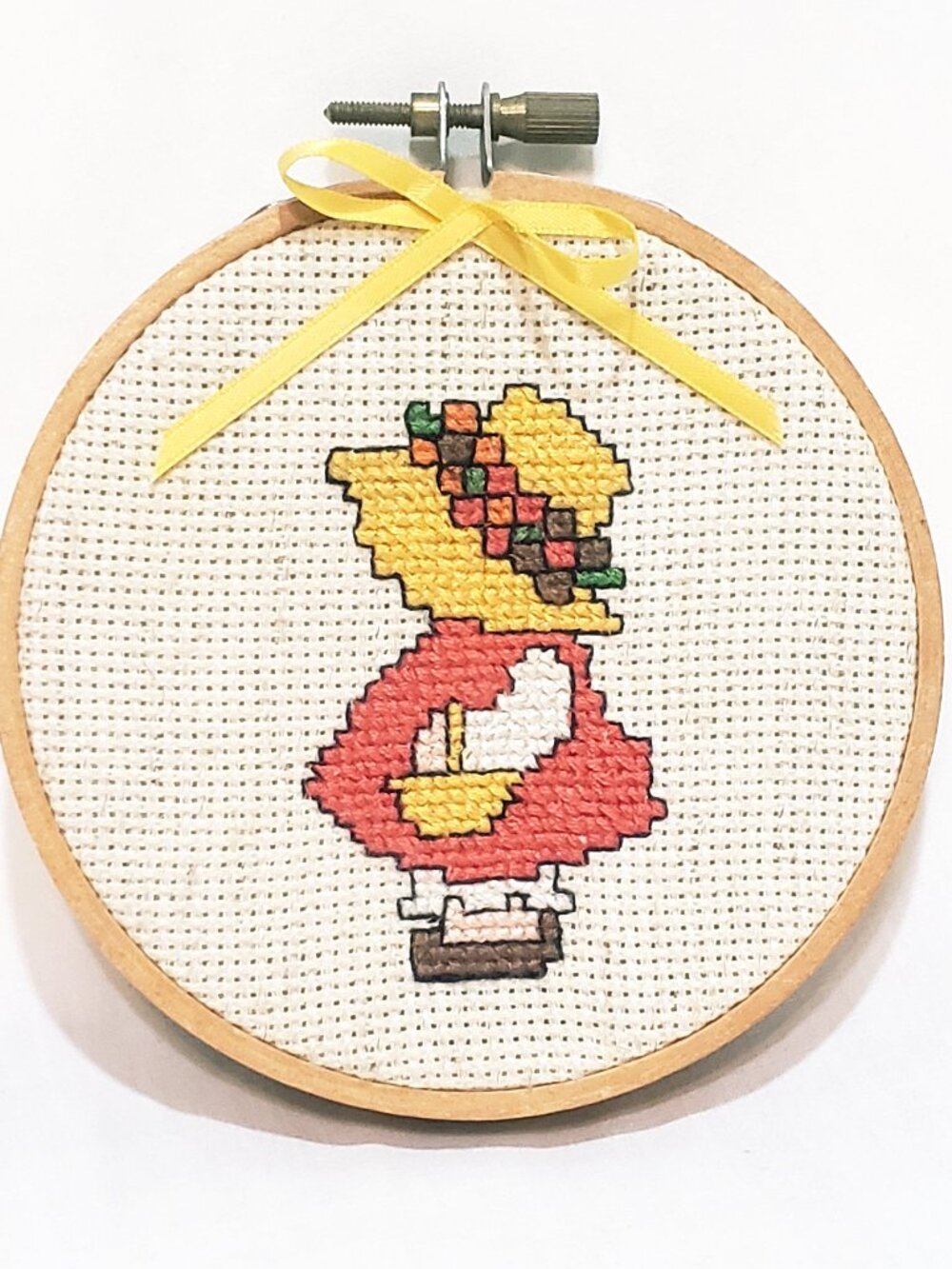 Country Girl Sunbonnet Ornament Wall Framed Finished Cross Stitch 4" Handmade